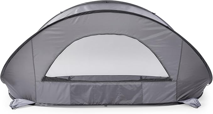 PICNIC TIME Manta Portable Beach Tent Fully-Assembled Pop Up Tent Beach Shade and Sun Shelter Instant Outdoor Shade with Carrying Bag for Outdoors and UPF50+ UV Protection (Gray with Black Accents)