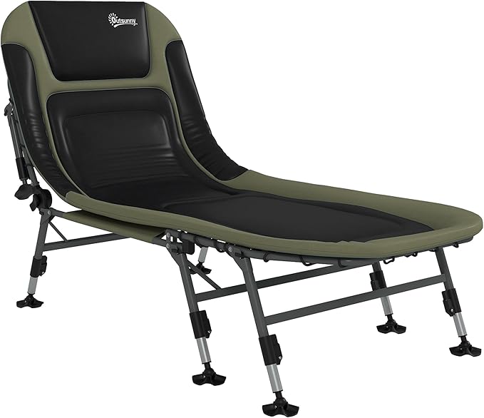 Camping Cot for Adults Folding Bed with Soft Padded Cushions Headrest 180° Adjustable Reclining Lounger Heavy Duty and Portable with a 400 lbs. Capacity Dark Green