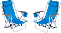 Backpack Beach Chair 4 Position Folding Reclining Lounge Heavy Duty Steel Frame 330 lbs Capacity &amp Wooden Armrests Set of 2 23x21.7x31.5