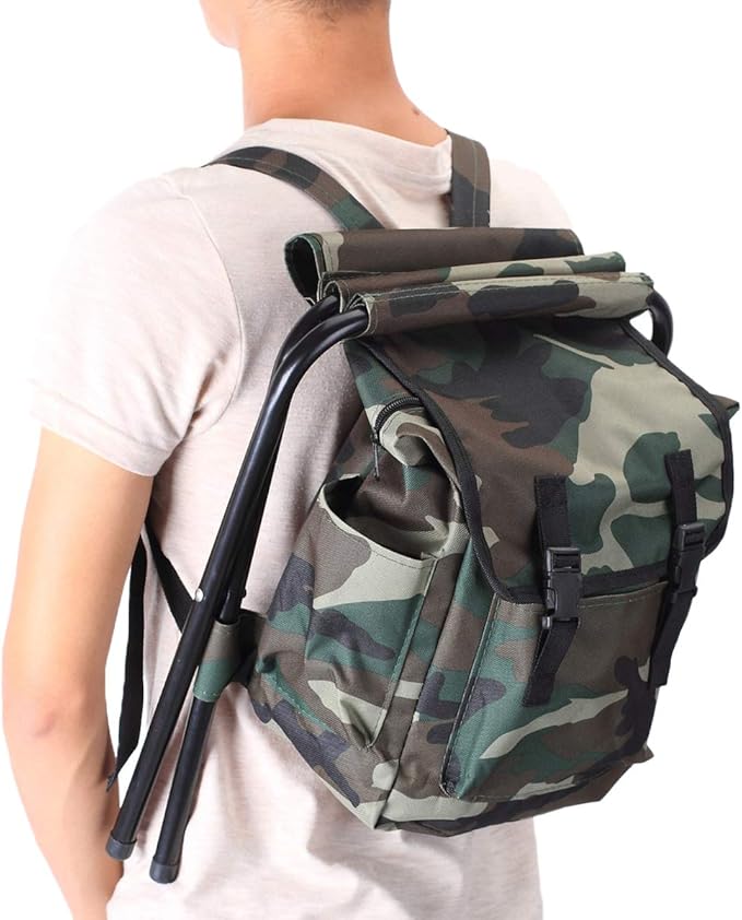 UNISTRENGH Foldable Camping Chair Backpack Stool with Cooler Insulated Picnic Bag for Outdoor Indoor Fishing Travel Beach BBQ (Camouflage)
