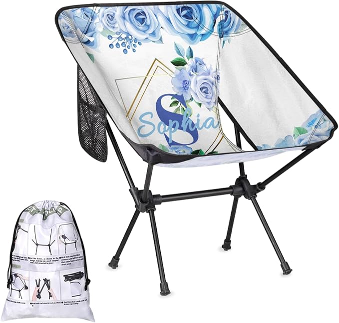 Camping Chair Personalized Backpacking Chair Lightweight Portable Folding Customized Name Chairs for Beach Sport Hiking (Dark Blue)
