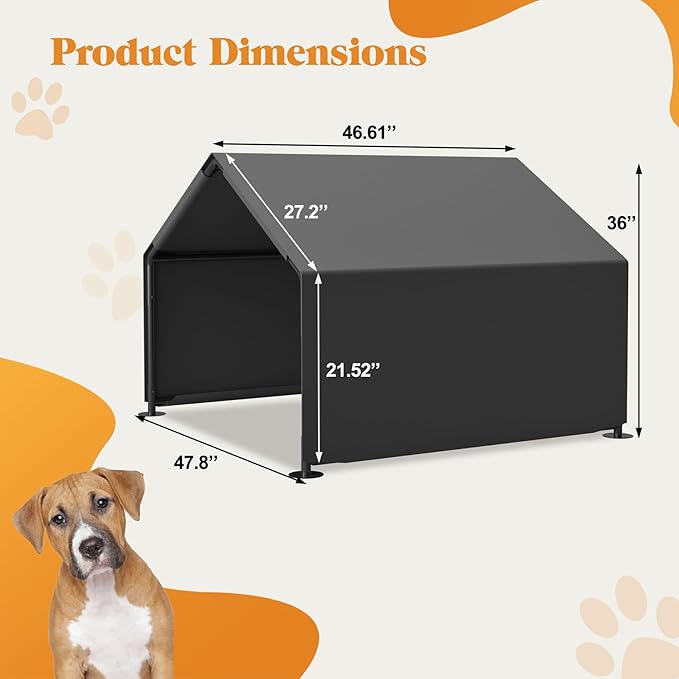 4×4×3 ft Dog Shade Shelter Pet Tent Outdoor Portable Pet Tent Outside Dog Sun Rain Canopy Pet House Animal Shelter for Small to Large Dogs Cats (Grey)