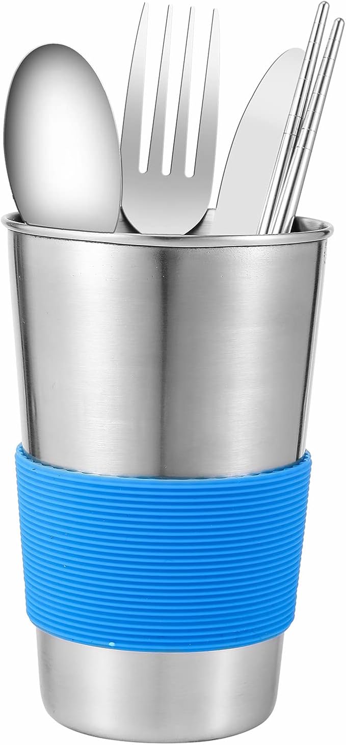 Outdoor Camping Mess Kit - 1 to 2 persons Camping Dishes Includes Cups Bowls Dishes Knives Forks Spoons Etc Camping Dinnerware Set with Mesh Bag is Easy to Carry Camping Tableware Set