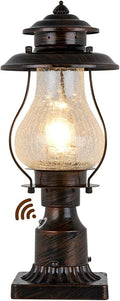 Dusk to Dawn Post Lights Outdoor Photocell Sensor Rustic Pole Mount Lanterns with Pier Mount Adapter Oil Rubbed Brown with Crackle Glass Waterproof Pillar Lights for Patio Garden Porch and Backyard