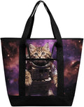 Insulated Shopping BagLarge Reusable Cooler Bags A Cat in Outer Space Printed Foldable Shopping BagTravel Waterproof Shoulder Bag