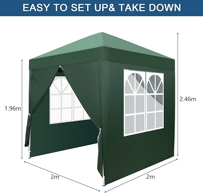 2x2m Gazebo with Sides Canopy Tent Outdoor Instant Shelter Folding Canopy Outdoor Party Tent Patio Canopy Tent Gazebo Outdoor Canopy Folding Garden Gazebo Party Tent (Green)