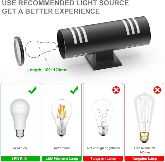 Sytmhoe Cylinder Outdoor Light Fixtures Black Modern Up Down Wall Porch Lights Exterior Wall Sconce Aluminum E26 BaseAnti-Rust Waterproof Wall Lantern for Doorway Garage Patio（1 Pack）