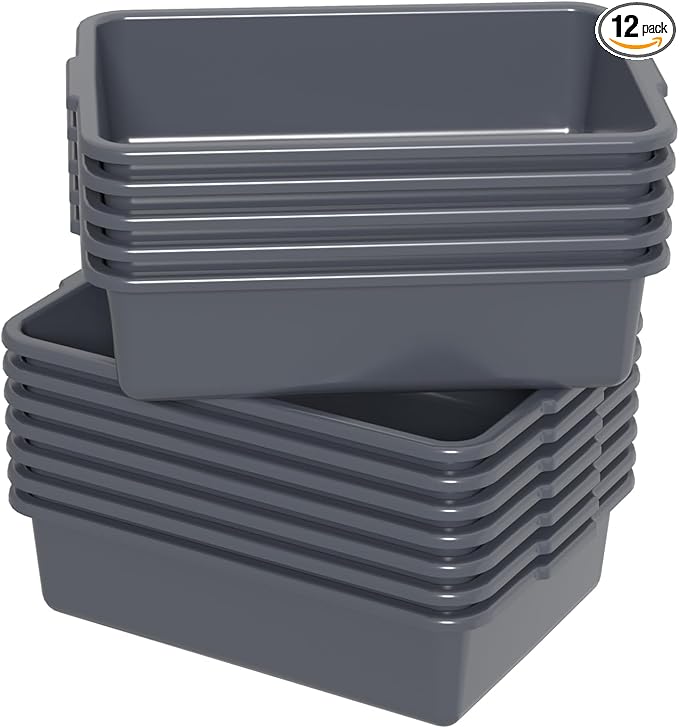 13 L Plastic Commercial Bus Box 12-pack Plastic Bus Bin Gray