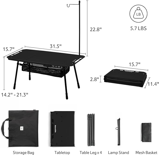 Naturehike Tactical Camping Table with Adjustable Height Collapsible Table Lightweight with Carry Bag for Camping Travel expeditions Hiking Picnics BBQs &amp Beach Trips
