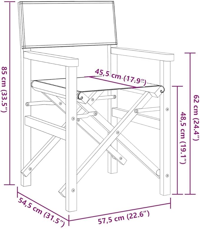 Folding Director Chair Cream Solid Teak Wood Frame 21.5 x 22.4 x 33.5 in Portable Outdoor Seat for Patio Camping Balcony Garden Dining and Living Room