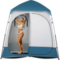 Outvita Oversize 2 Rooms Shower Tent 7.5 FT Outdoor Pop up Changing Room Instant Extra Wide Privacy Shelter for Camping Dressing Toilet Bathroom with Carry Bag Blue &amp White