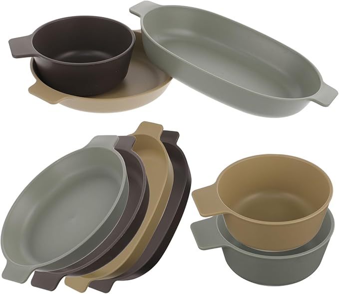 2sets Camping Plates Bowls Plastic Dinnerware Lids Decorative Outdoor Dishes for Patio Hiking Bbq