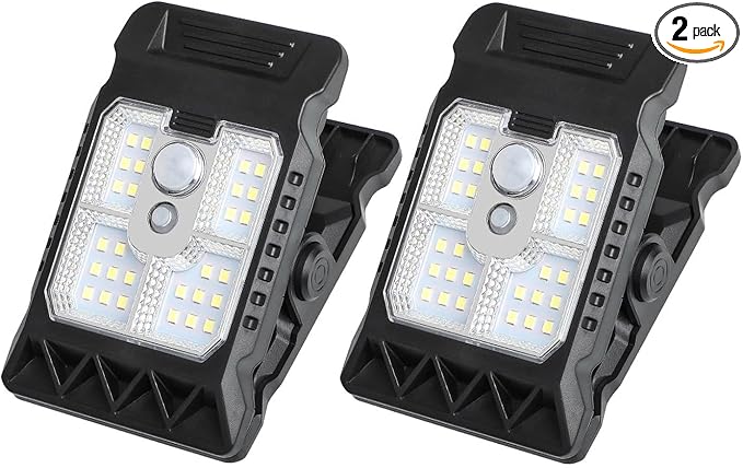 2Pack Clip on Solar Lights Outdoor Waterproof Motion Sensor Lights 3 Modes 3 Mounting Ways Solar Security Lights for Fence Wall Garage Patio Umbrella (2Pack 28LEDs)