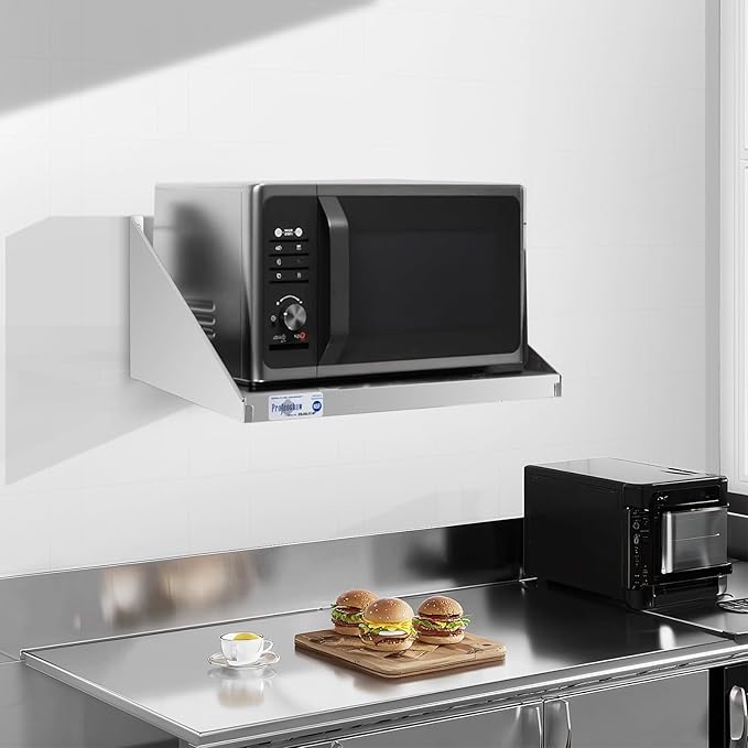 Profeeshaw Stainless Steel Microwave Shelf 24x24 Heavy Duty Wall Mounted Floating Shelf NSF Certified Appliance Rack for Commercial &amp Home Kitchens Restaurants Hotels Bars