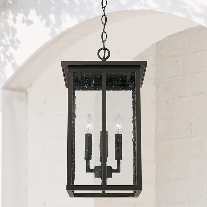 Capital Lighting 943844OZ Barrett Antiqued Glass Rectangular Outdoor Hanging Lantern 4-Light 240 Total Watts 21 H x 12 W Oiled Bronze