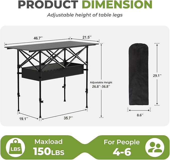 Camping Table Portable Folding Roll-Up Picnic Table with Carry Bag &amp Detachable Storage Pockets Lightweight Outdoor Table for Camping Beach Backyard Party BBQ Patio