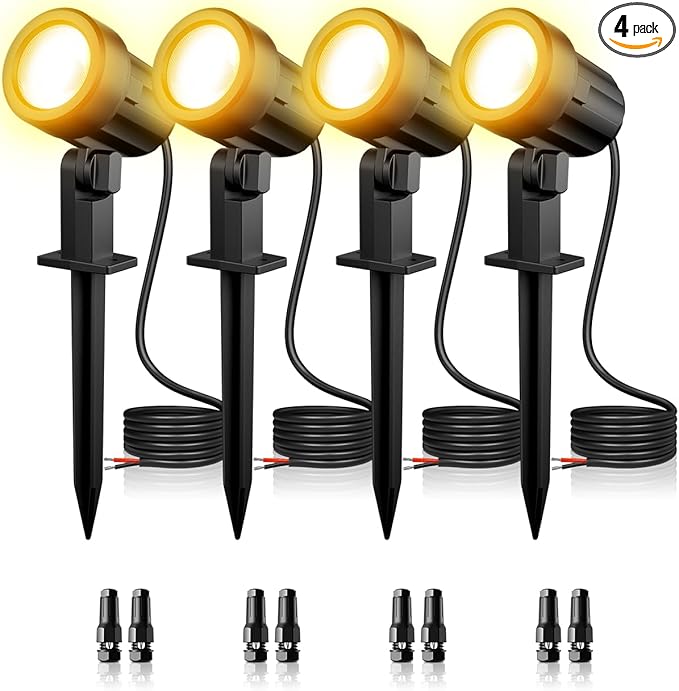 ZZXX 3W Low Voltage Landscape Lighting with Connectors LED Landscape Spotlights Waterproof Low Voltage Landscape Lights 2700K Warm White Spot Lights Outdoor for Tree Garden Yard Pathway 4 Pack