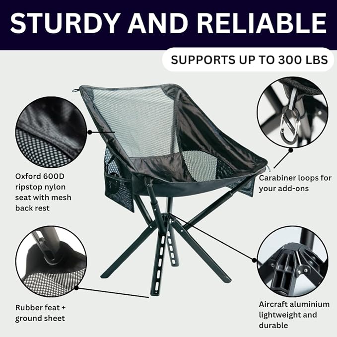 Campster2 Folding Camping Chair – Portable High Chair | 265 Lbs Capacity | Camping Essentials for Beach Hiking &amp Car Camping | Compact Outdoor Chair with Carry Bag | Comfortable &amp Durable (Bl