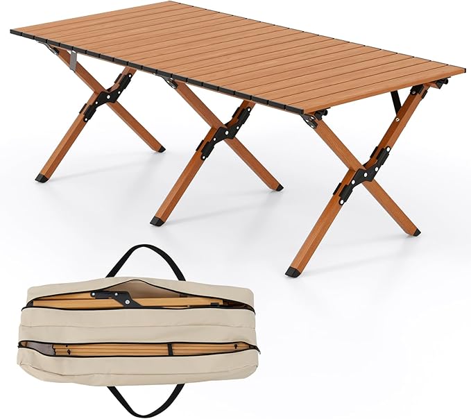 GYMAX Folding Camping Table Aluminum Roll-Up Picnic Table with Carrying Bag Portable Low Beach Table for Outdoor Travel Hiking Party BBQ Backyard