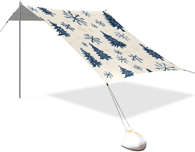 Beach Tent Sun Shelter Blue Christmas Tree Snowflakes Lightweight &amp Easy Setup Beach Shade Canopy for Camping Fishing