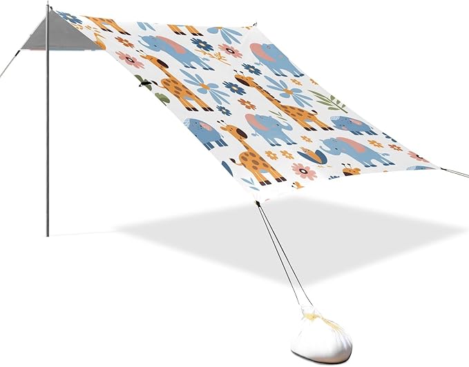 Giraffes Elephants Camping Sun Shelter Beach Tent Portable Beach Sun Shade Outdoor Canopy for Camping Trips Fishing Picnic