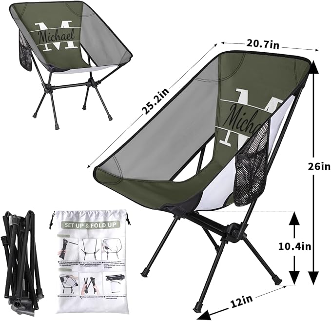 Custom Lightweight Camping Chair with Name Personalized Backpacking Chair Portable Folding Chairs for Patio Camp Hiking Picnic Travel