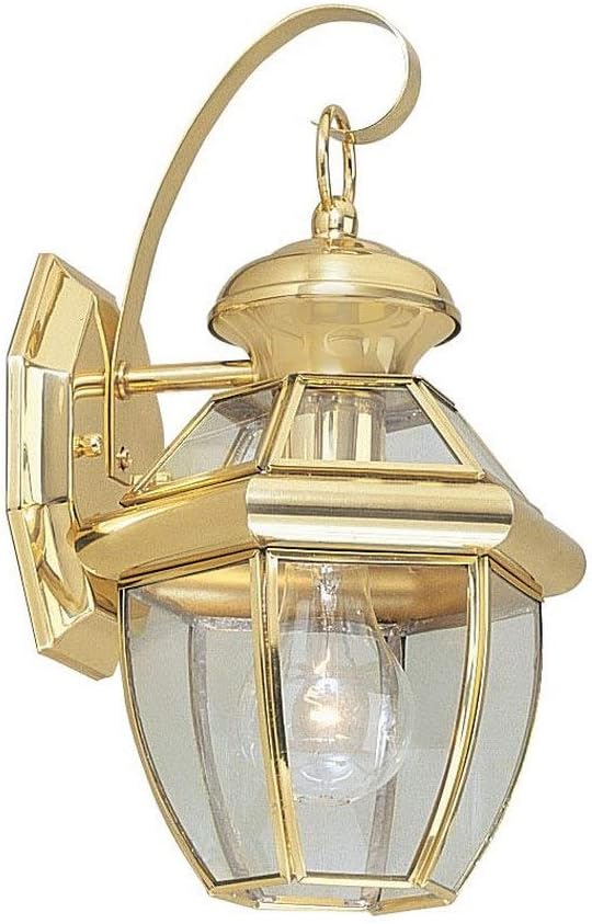Livex Lighting 2051-02 Monterey 1 Light Outdoor Polished Brass Finish Solid Brass Wall Lantern with Clear Beveled Glass
