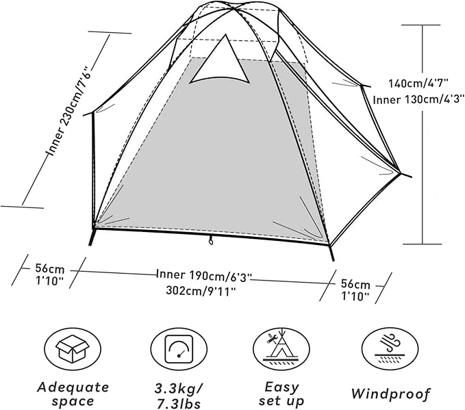 Forceatt Camping Tent 2/3/4 Person Professional Waterproof &amp Windproof Lightweight Backpacking Tent Suitable for OutdoorHikingCamping Mountaineering and Travel