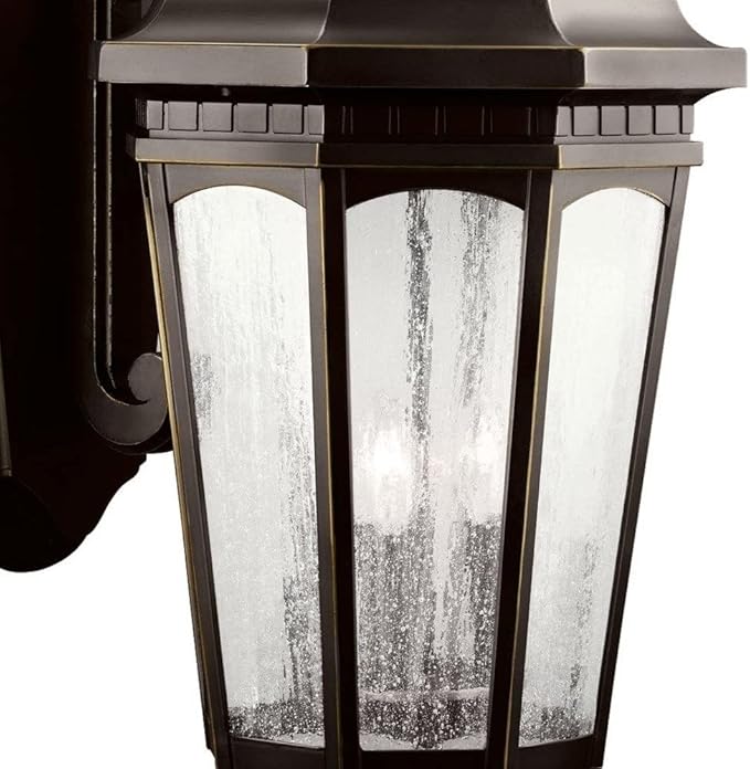 Kichler Courtyard 26.5 3 Light Outdoor Wall Light with Clear Seeded Glass in Rubbed Bronze