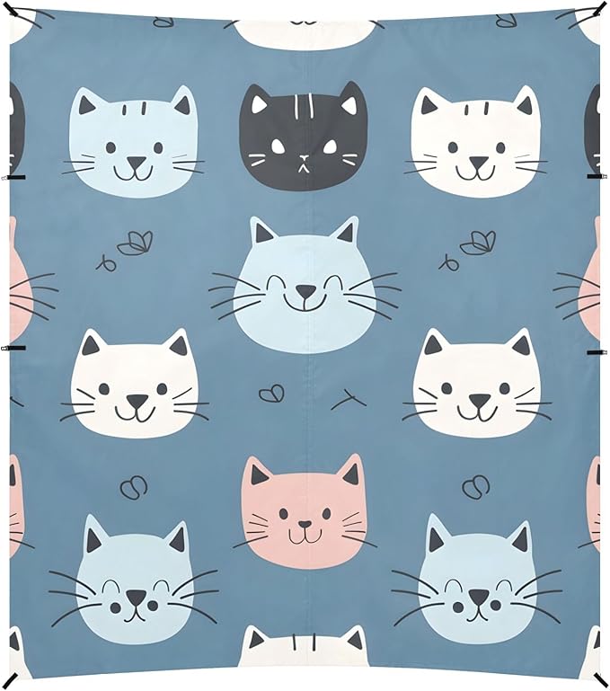 Black Pink Black Blue Cat Faces Camping Sun Shelter Beach Tent Portable Beach Sun Shade Outdoor Canopy for Camping Trips Fishing Picnic