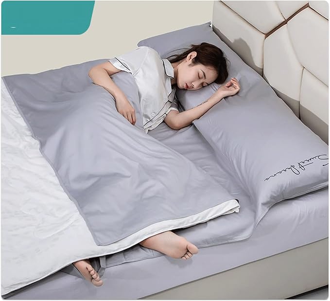 RUZGAR Sleeping Bag Liner Large Small Sized Travel Sheet 300 Thread Count Long Staple Cotton Ultra Lightweight Sleep Liner Single Double Travel Bed Sheet (Color : Graey Size : 80x210cm-31x82)
