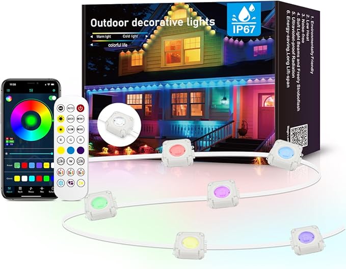 Permanent Outdoor Light50ft with 30 LED Eaves LightsSmart RGB Outdoor Lights with 75 Scene ModesIP67 Waterprooffor Halloween DecorationsChristmasPartywith App and Remote