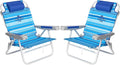 SUNNYFEEL Extra Wide 28 Low Beach Chair 2 Pack 5 Position Lay Flat XL Oversized Portable Folding Camping Chairs with Cup Holder for Outdoor/Trip Foldable Backpack Beach Chair for Adults