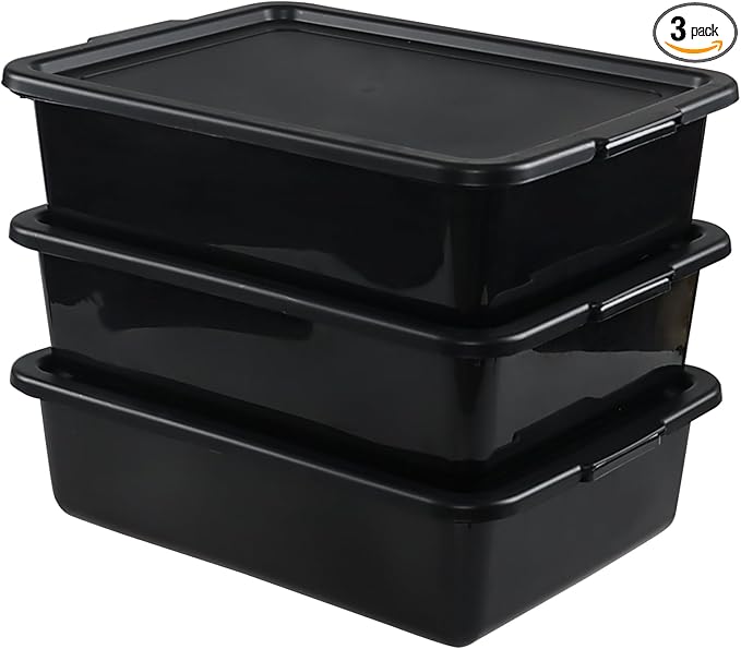 3 Pack 13 L Food Service Bus Tubs with Lids Commercial Utility Bus Box Black