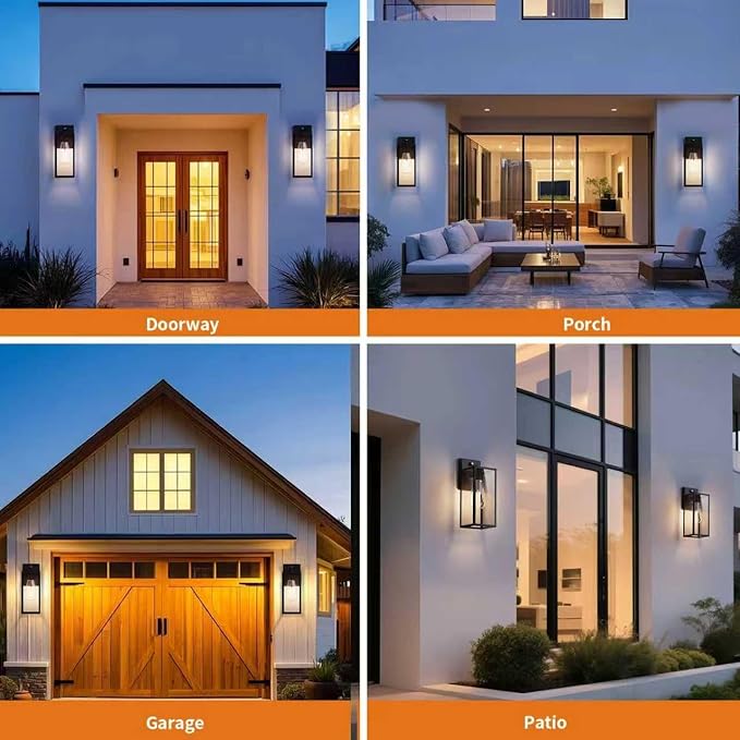 15'' Black Dusk to Dawn Outdoor Front Porch Lights for Outside Large Exterior Lighting Fixtures Wall Mount for House Wall Sconce Lamp Waterproof Lantern Coach Lights for Garage EntrywayYard