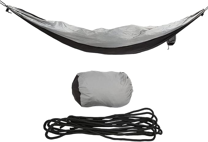 Camping Hammock Portable Outdoor Single Double Hammocks 260x140cm Black - High Strength Nylon Fabric Easy Setup for Hiking and Travel