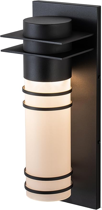 Outdoor Wall Lights Front Porch Dimmable LED Wall Sconce 10W Modern Exterior Lighting Fixture Wall Mount Black Patio Wall Lamps with Frosted Glass for House Set of 2