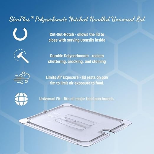 Carlisle FoodService Products Storplus 1/4 Size Notched Universal Food Pan Lid with Molded Handle for Catering Buffets and Restaurants Polycarbonate Clear (Pack of 6)