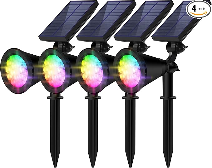Solar Spot Lights Outdoor Waterproof 18 LED Solar Powered Landscape Lighting Low Voltage Auto On/Off for Garden Yard Tree Flag Wall Pathway 4 Pack