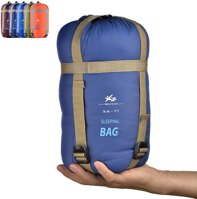 Warm Weather Sleeping Bag - Portable Waterproof Compact Lightweight Packable for Kids Teens Adults Camping Backpacking Hiking Spring Summer Fall