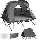 Tangkula 2-Person Tent Cot 4-in-1 Folding Tent with Waterproof Rainfly Self-Inflating Mattress &amp Roller Carrying Bag Portable Off Ground Elevated Tent with Shoe Storage Pocket &amp Lamp Hook