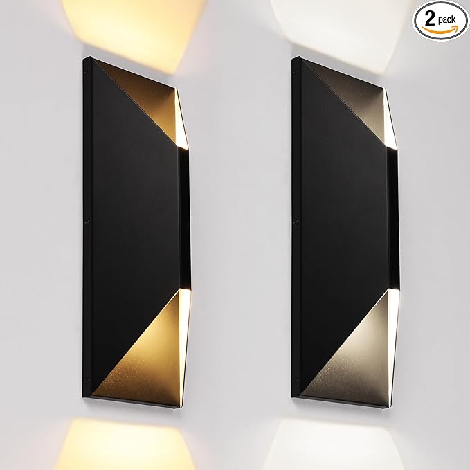 LEONLITE 5CCT Dimmable LED Up Down Wall Light 100-277V CRI 90+ IP65 Waterproof 10%-100% Dimmable for Commercial Outdoor 14 Inch Modern Porch Light 2200K/2700K/3000K/4000K/5000K Pack of 2