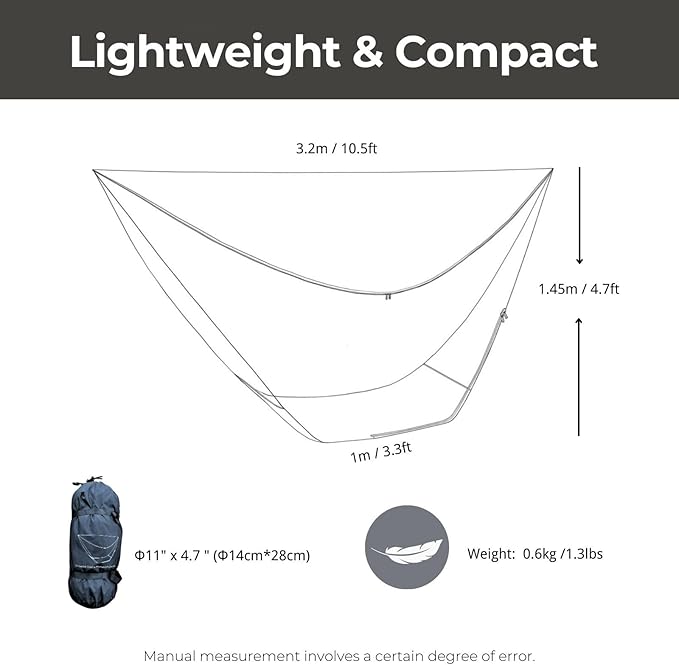onewind Hammock Mosquito Net Camping Hammock Bug Net with Zipper No See Um Mesh Lightweight Camping Bugnet with Floor for 11ft 12ft Hammock for Hiking Backpacking with Furry Friends
