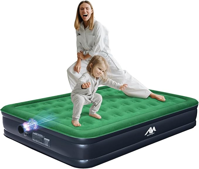 AYAMAYA Queen Camping Air Mattress with Built-in Rechargeable &amp Detachable Pump 10 Height Inflatable Blow Up Airbed Portable Self Inflating Sleeping Pad for Tents Outdoor Travel Home Guests