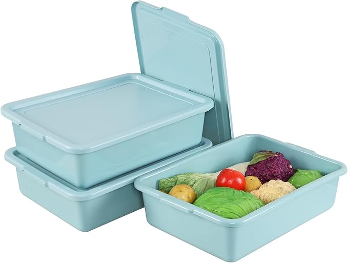 Jekiyo 3 Pack Commercial Bus Boxes with Lids 13 L Plastic Bus Tubs Mint Green