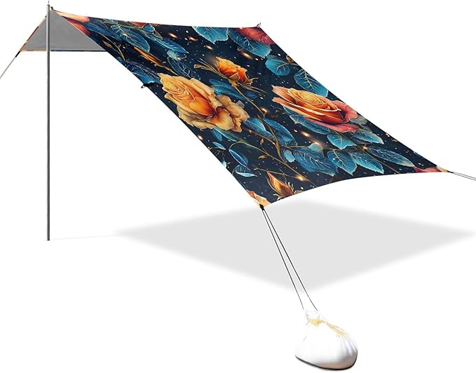 Bolaz Beach Canopy Tent Sun Shade9'×10.5' Large Family Beach Shade UPF50+- Outdoor Shade for Camping Trips FishingDreamy Rose Pattern