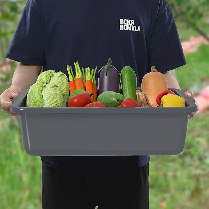 12-Pack Plstic Commercial Bus Box 15 L Dish Tubs Bin for Restaurant Gray