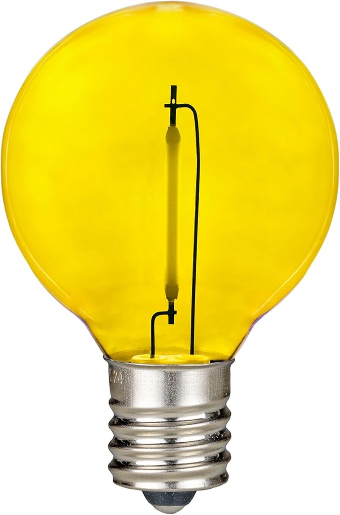 Novelty Lights 25 Pack Yellow G40 LED Filament String Light Bulbs E12/C7 Candelabra Base 5 Watt Equivalent Shatterproof Replacement Bulbs for Patios Canopy Lighting