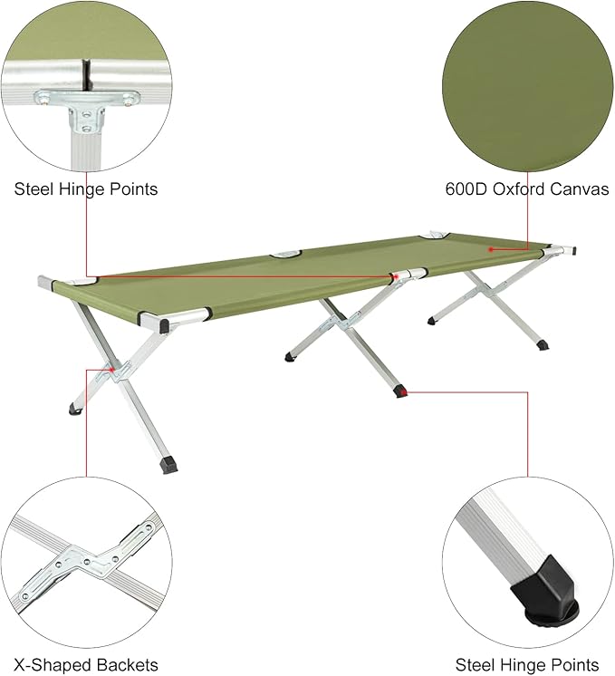 VINGLI Folding Camping CotOutdoor Portable Camp Bed Sleeping Cots with Carry Bag Green