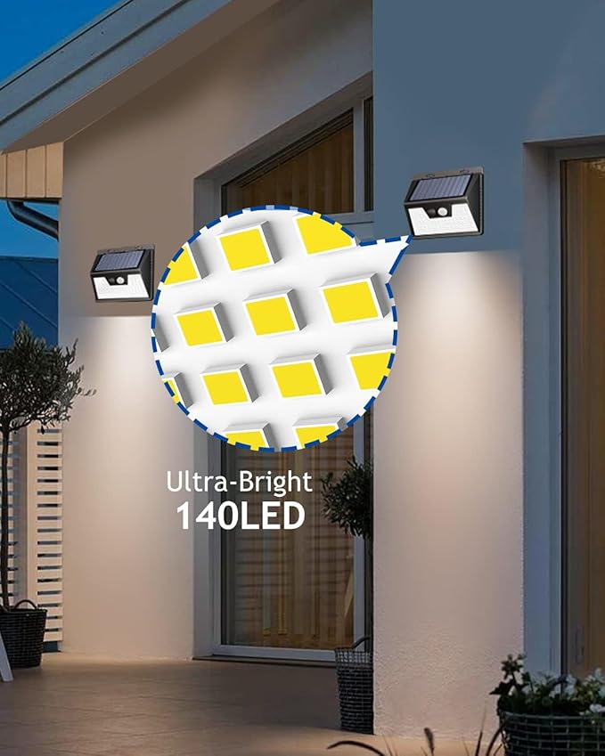 Peasur Solar Lights Outdoor [10 Pack/140LED] Solar Motion Sensor Outdoor Lights Security Light 3 Working Modes Waterproof for Outside Garden Yard Fence